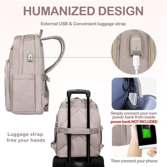 15.6 Inch Laptop Backpack for Women Work Bag Fashion with USB Port, Waterproof - Picture 5 of 6